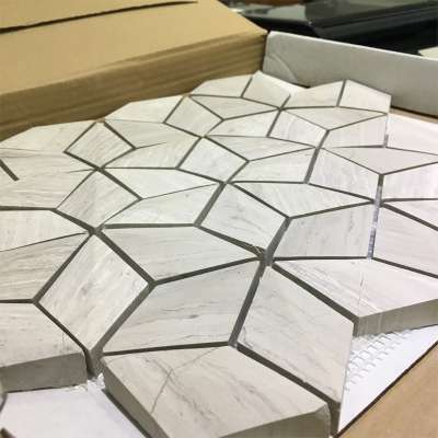 Wooden white vein marble hexagon polished mosaic tile